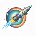colorful retro spacehip entering a wormhole  tattoo design idea