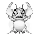 A Stitch from Lilo and Stitch with a butterfly over his head tattoo design idea