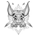 A Stitch from Lilo and Stitch with a butterfly over his head tattoo design idea