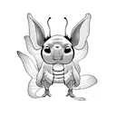 A Stitch from Lilo and Stitch with a butterfly over his head tattoo design idea