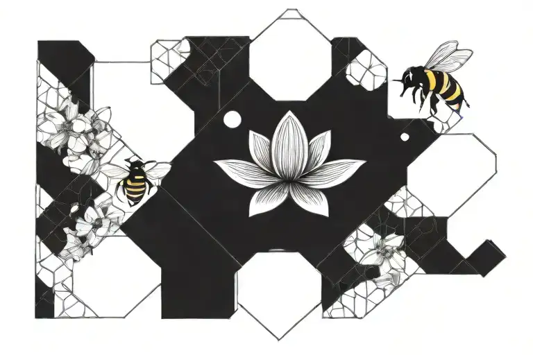 Lotus flowers and bumble bees buzzing tattoo design idea