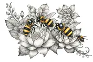 Lotus flowers and bumble bees flying upwards curved tattoo tattoo design idea