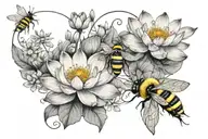 Lotus flowers and bumble bees flying upwards curved tattoo tattoo design idea