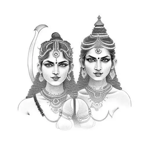 twin hindu warrior females tattoo design idea