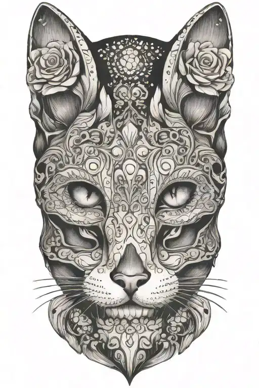 cat skull tattoo design idea