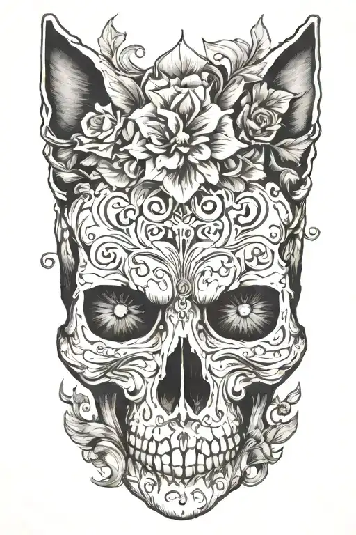 cat skull tattoo design idea