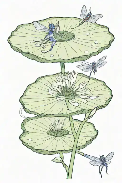 lily pad catching a dragonfly tattoo design idea