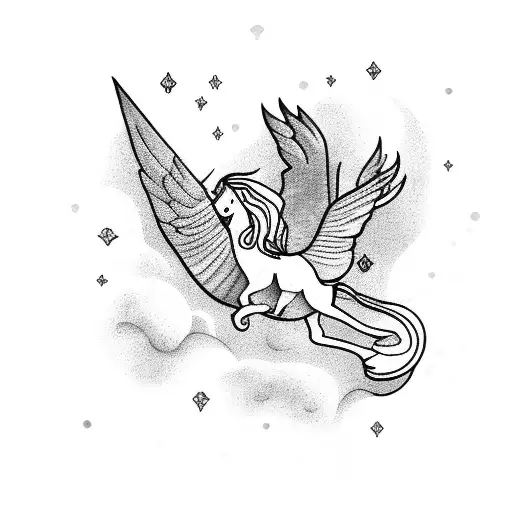 Man flying on a unicorn tattoo design idea