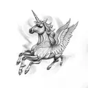 Man flying on a unicorn tattoo design idea