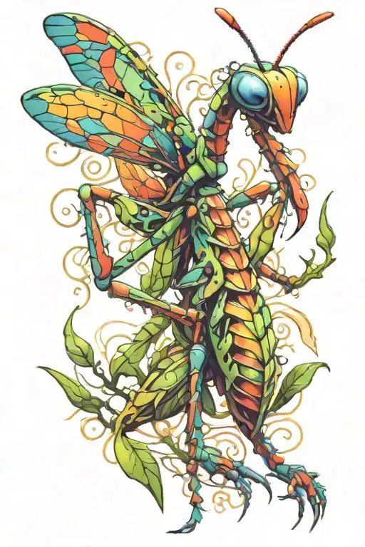 colorful mantis tattoo design idea