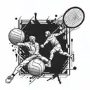 A dynamic tattoo design combining elements of badminton, kickboxing, and jiu-jitsu in a cohesive and visually striking way tattoo design idea