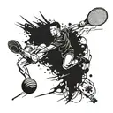 A dynamic tattoo design combining elements of badminton, kickboxing, and jiu-jitsu in a cohesive and visually striking way tattoo design idea