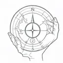 compass with globe inside being held by hand  tattoo design idea