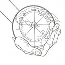 compass with globe inside being held by hand  tattoo design idea