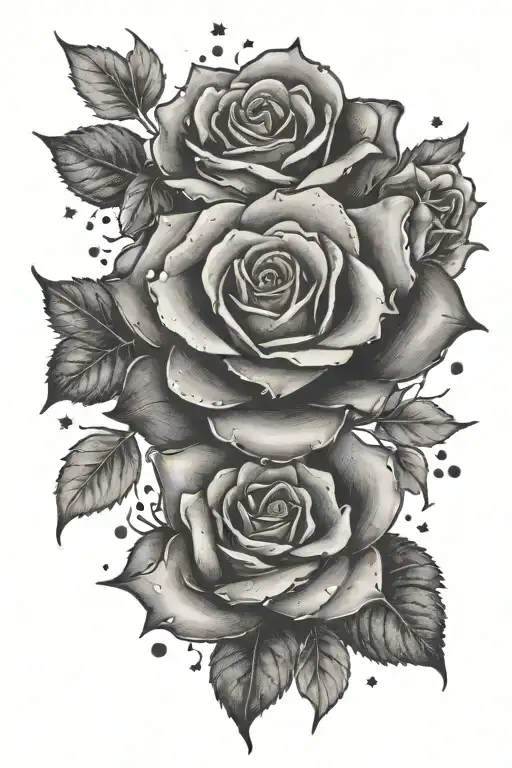 Stars and roses blooming tattoo design idea