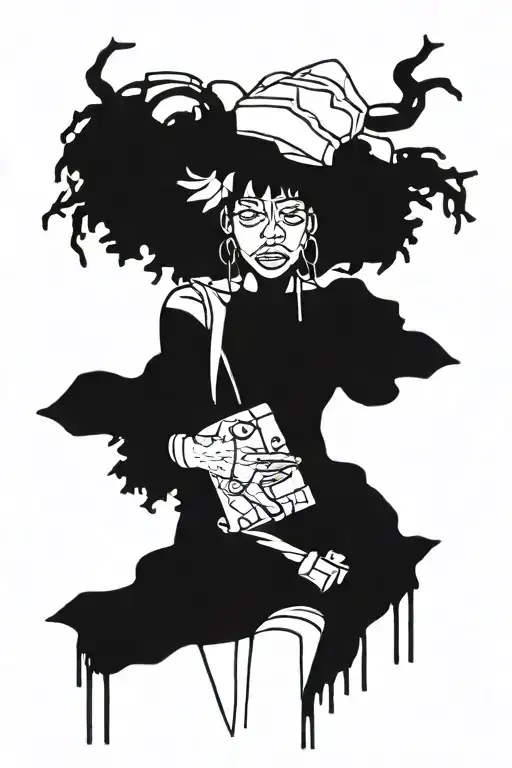 Jean Michel Basquiat inspired girl in silk dress tattoo design idea