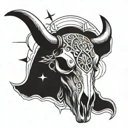 rm William long horn bull skull and southern cross tattoo design idea