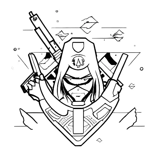 An Ak47 integrated into an anime-inspired combat sport arena tattoo design idea