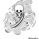 A minimalist tattoo of a surfing wave with a skull in the barrel tattoo design idea
