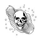 A minimalist tattoo of a surfing wave with a skull in the barrel tattoo design idea
