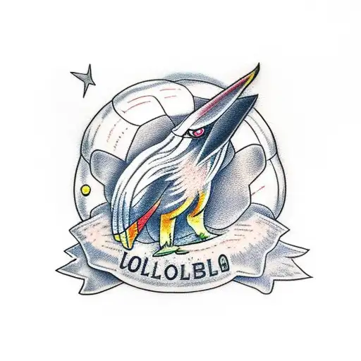 Shoebill with volleyball tattoo design idea