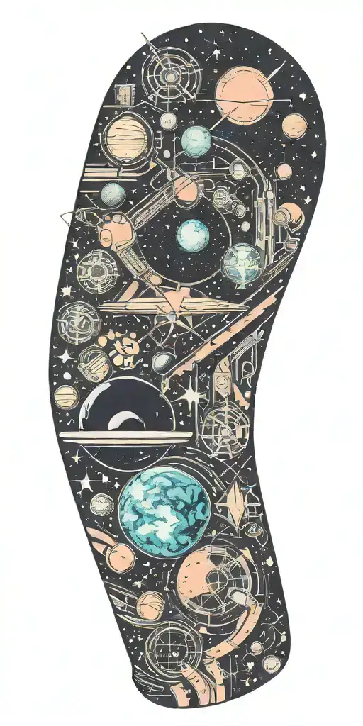 space themed tattoo, only a few stars and planets tattoo design idea
