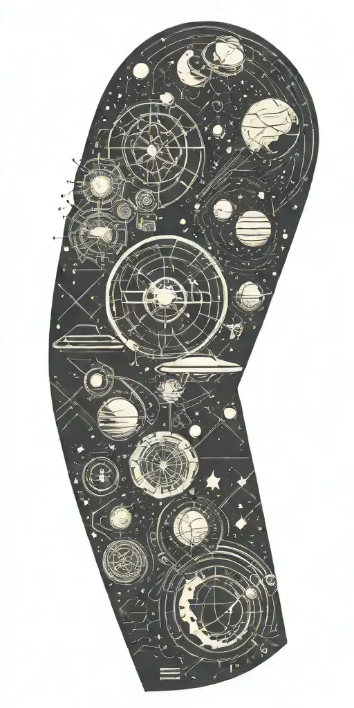 space themed tattoo, only stars and planets minimalist tattoo design idea