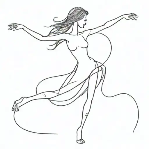 stick figure girl dancing fine line tattoo design idea