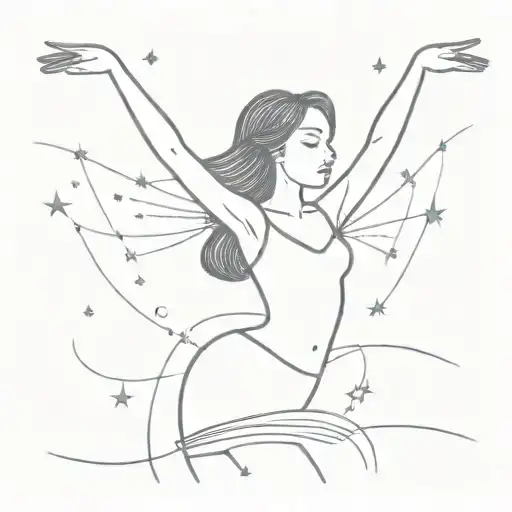 stick figure girl dancing freely under the stars tattoo design idea