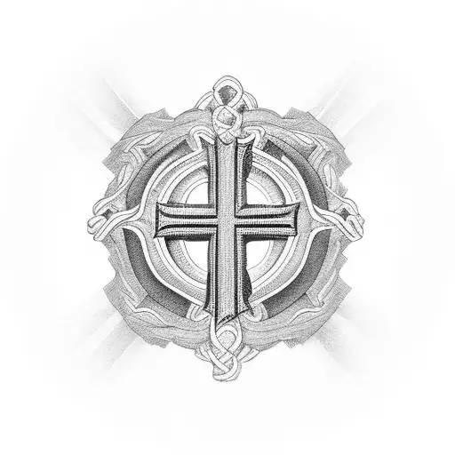 cross with couple ring tattoo design idea