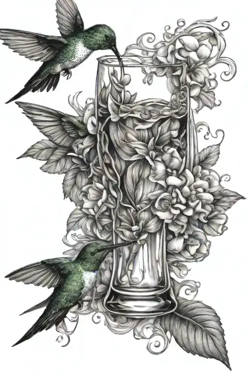 humming bird drink leaning tattoo design idea