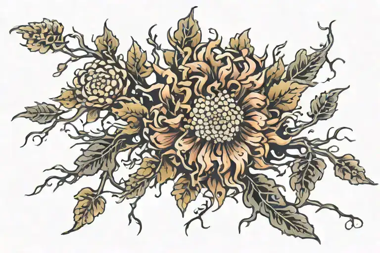 crysanthemum wrapping tree with roots tattoo design idea