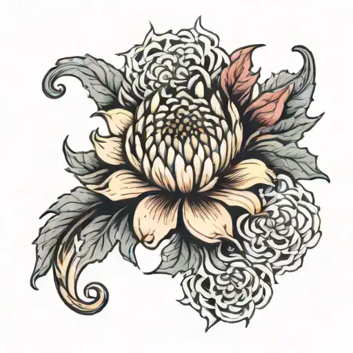crysanthemum flower intertwined tattoo design idea