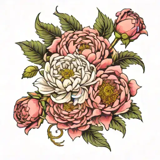 crysanthemum flower intertwined with peony  tattoo design idea