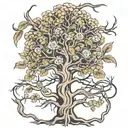crysanthemum wrapping tree with roots tattoo design idea