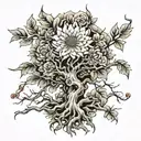 crysanthemum wrapping tree with roots tattoo design idea