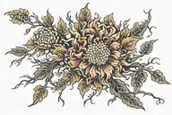 crysanthemum wrapping tree with roots tattoo design idea