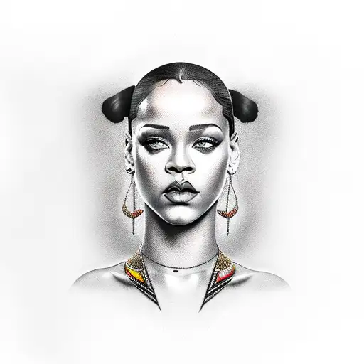 half face rihanna half face nefertiti tattoo design idea