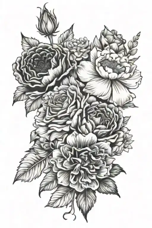 October, June and February birth flowers tattoo design idea