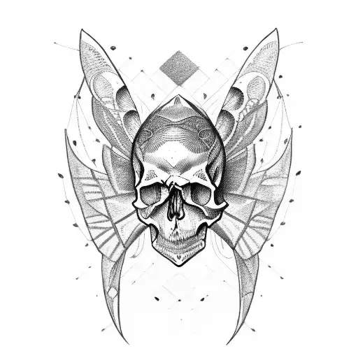 skull on moth tattoo design idea