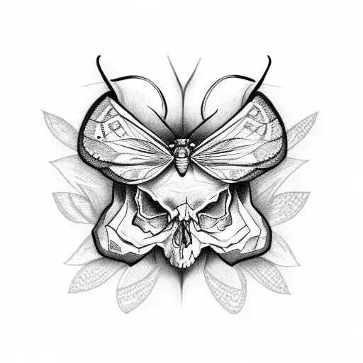 moth on skull tattoo design idea