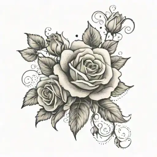 A delicate and intricate tattoo of a bouquet of roses with the name 'Nora' subtly incorporated into the design, representing the client's love for their daughter. tattoo design idea