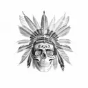 Side-view skull candy, with a vibrant, colorful, male, chief indian headdress comprised of watercolors tattoo design idea