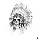Side-view skull candy, with a vibrant, colorful, male, chief indian headdress comprised of watercolors tattoo design idea