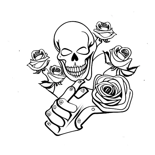 skeleton hand letting go of roses tattoo design idea