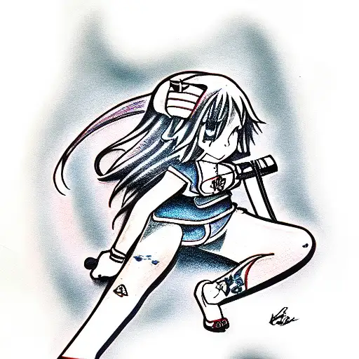 anime girl with katana tattoo design idea