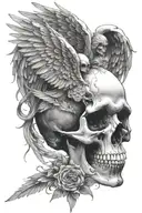 skull with angel wings, in front of expolosion tattoo design idea