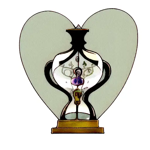 An Hourglass with a slightly old-fashioned decorated wooden frame, with Music notes instead of sand in the upper balloon tattoo design idea