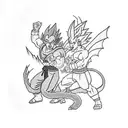 Dragon fighting Goku in a traditional Japanese setting tattoo design idea