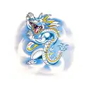 Dragon fighting Goku in a traditional Japanese setting tattoo design idea